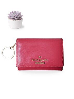 Kate Spade Hot Pink Handbags Cardholder Key Ring Wallet ID Window Glossy Leather